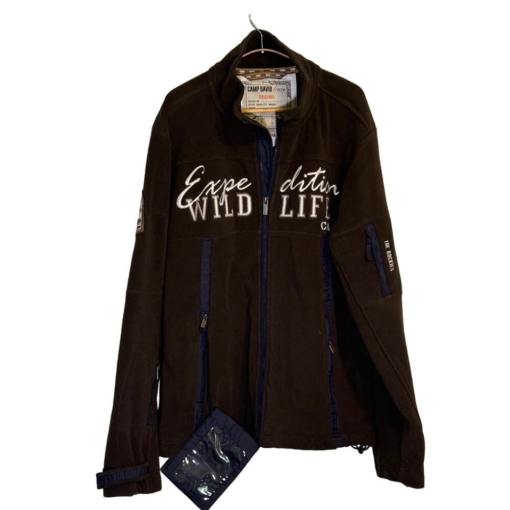 Camp David Wild Life Mens Olive Green Long Sleeve Full Zip Fleece Jacket Size XL
